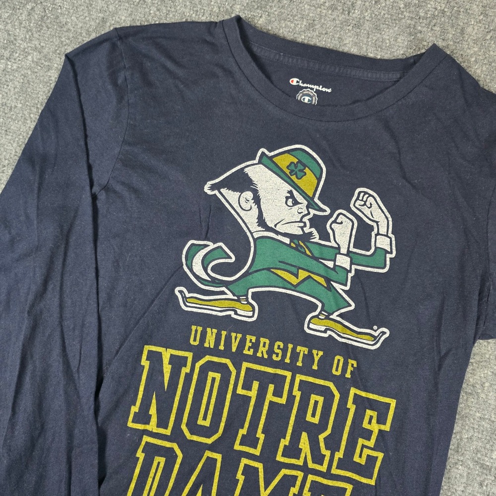 Champion‎ Notre Dame Fighting Irish Long Sleeve T Shirt Graphic Tee Navy Blue L